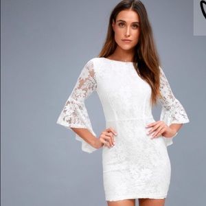 Bodycon white lace bell sleeve dress